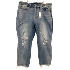 ♦️ NEW Judy Blue Hight Waist Straight Fit Distressed Denim Jeans Size 24W